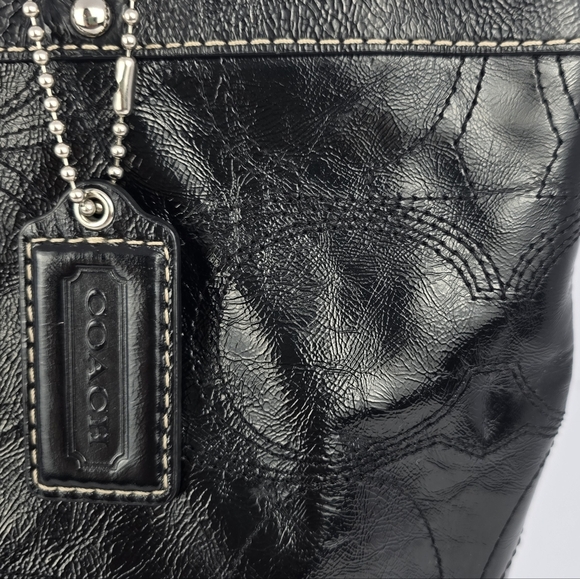 Coach Vintage Black Patent Leather Signature Embossed Tote Shoulder Bag - Picture 7 of 11